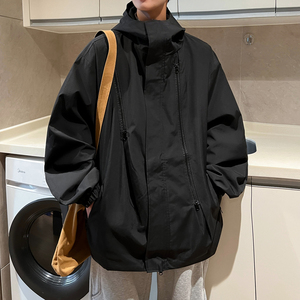 秋冬季防水极简风休闲连帽冲锋衣男大码夹克外套 JK2865/P100图片