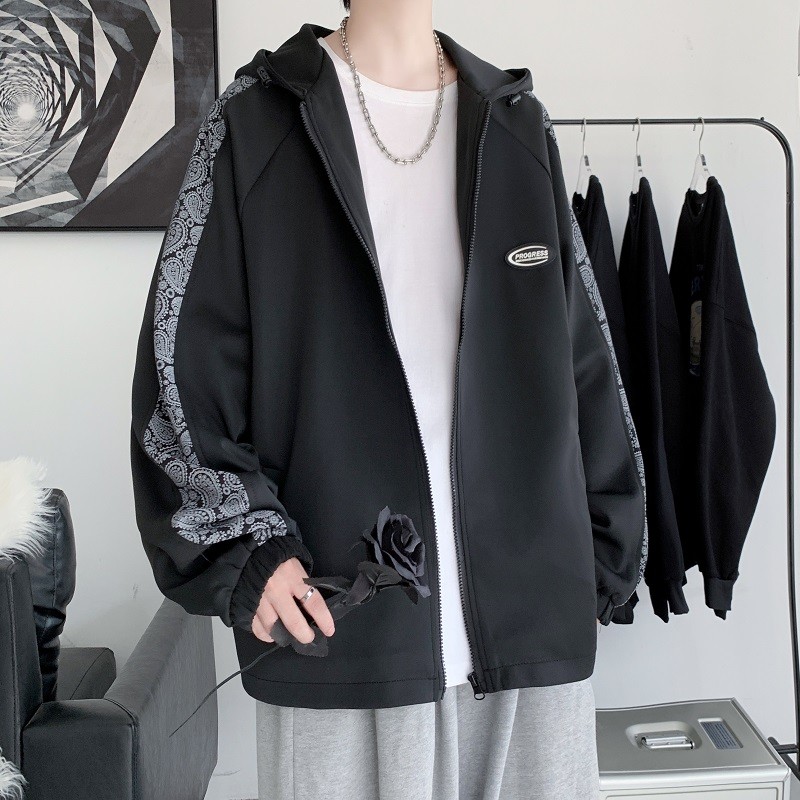 现货2万/2025春季新连帽夹克男港风棒球服大码外套JK8068/P65图片
