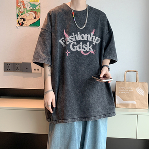 (拼图款)水洗重磅夏季纯棉短袖T恤男宽松版打底衫体恤 DT7720/P35图片