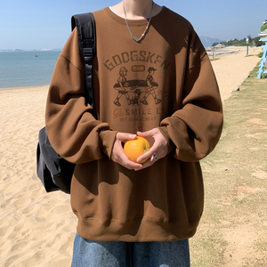 已注册/华棉秋季新咖啡色复古卫衣男生宽松打底衫WY9638/P35