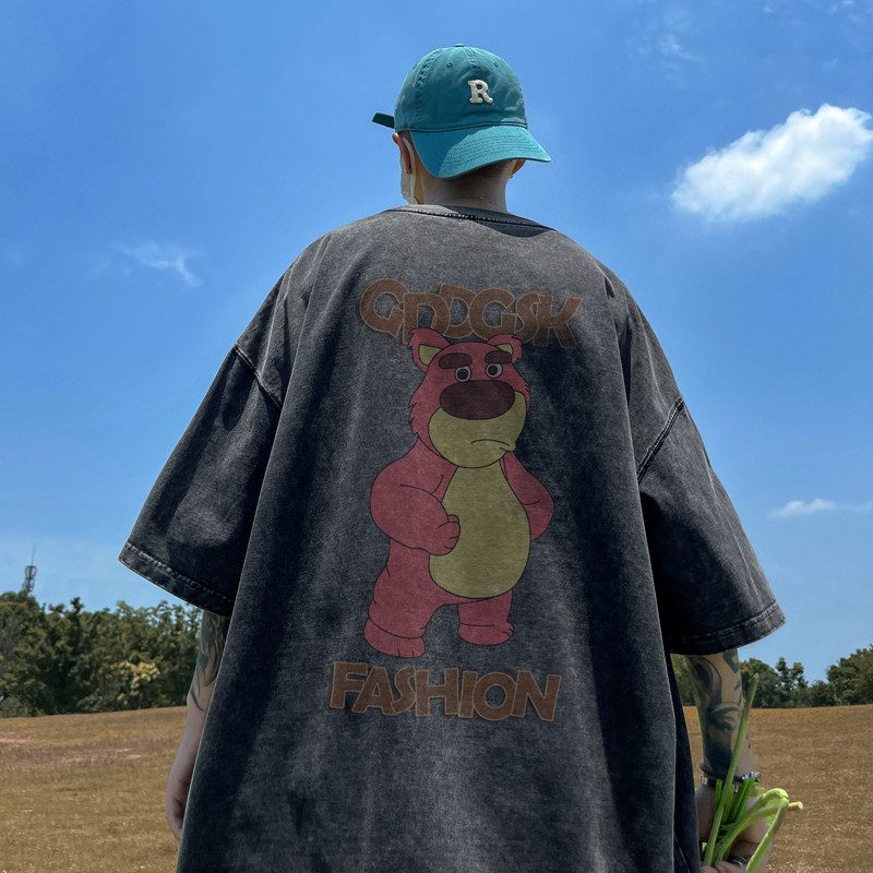 水洗重磅夏季新款韩版卡通风短袖T恤大码男打底衫体恤DT4066/P35,男装T恤,电商B316