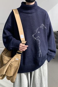 已注册/冬季潮流大码高领毛衣翻领针织衫男潮宽松线衫MY9504/P45图片