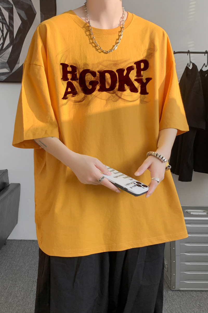 已注册/夏季新印花黄色短袖T恤打底衫男生港风体恤DT3586/P25,男装T恤,电商B316