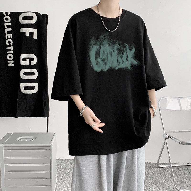 已注册/新夏季印花纯棉黑色短袖T恤男生打底衫体恤DT8031/P25图片