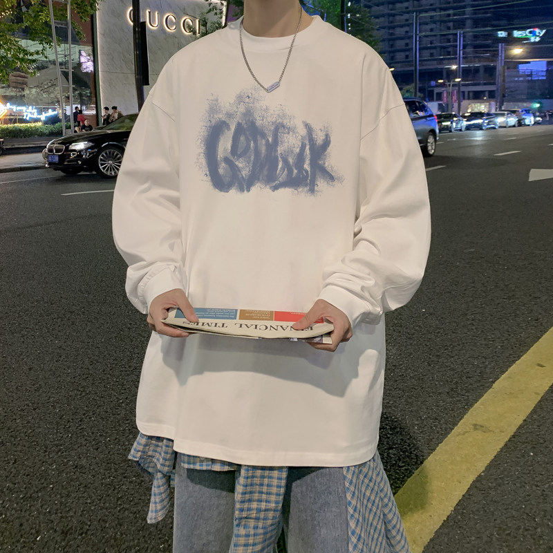 春季重磅百搭圆领打底衫宽松长袖T恤男青年休闲上衣潮CX9398/P30,男装T恤,电商B316