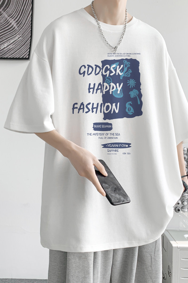 已注册/夏季新印花圆领短袖T恤情侣纯棉日系打底衫DT3522/P25,男装T恤,电商B316