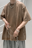 咖啡色重磅夏季水洗短袖T恤男港风半袖体恤打底衫DT3389/P35控48，男装T恤，电商B316