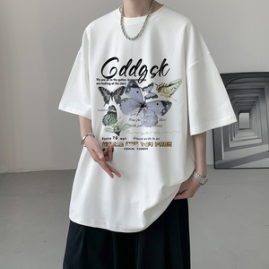 已注册/夏季蝴蝶印花潮牌短袖T恤男大码体恤打底衫DT4905/P25图片