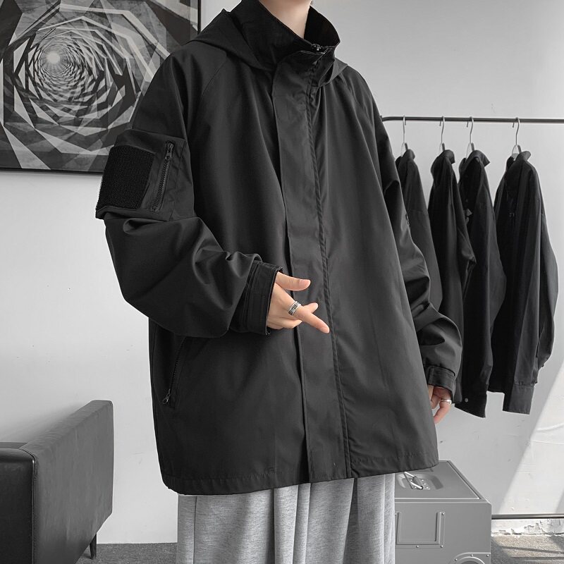 秋季新连帽夹克男棒球服港风冲锋衣魔术贴ins外套JK8768/P100,男装夹克,电商B316