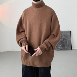 已注册/冬季韩版宽松高领毛衣男潮翻领针织衫情侣外套MY9399/P45图片