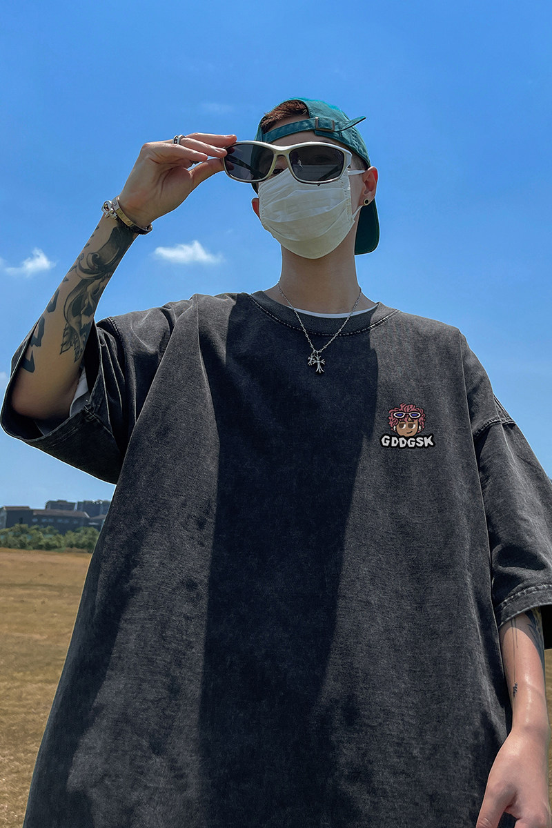 水洗重磅新款夏季简约印花短袖T恤男生大码打底衫体恤DT1048/P35,男装T恤,电商B316