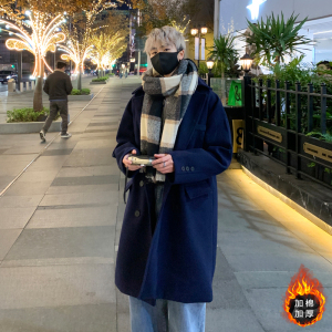 新款毛呢大衣男青年秋冬宽松高街百搭风衣中长款外套MN9538/P100,男装毛呢大衣,电商B316