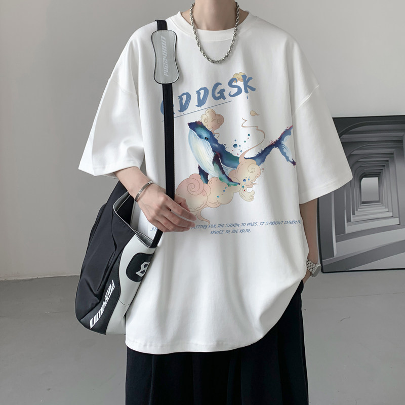 已注册/夏季黑色风印花短袖T恤男宽松体恤打底衫DT9355/P25,男装T恤,电商B316