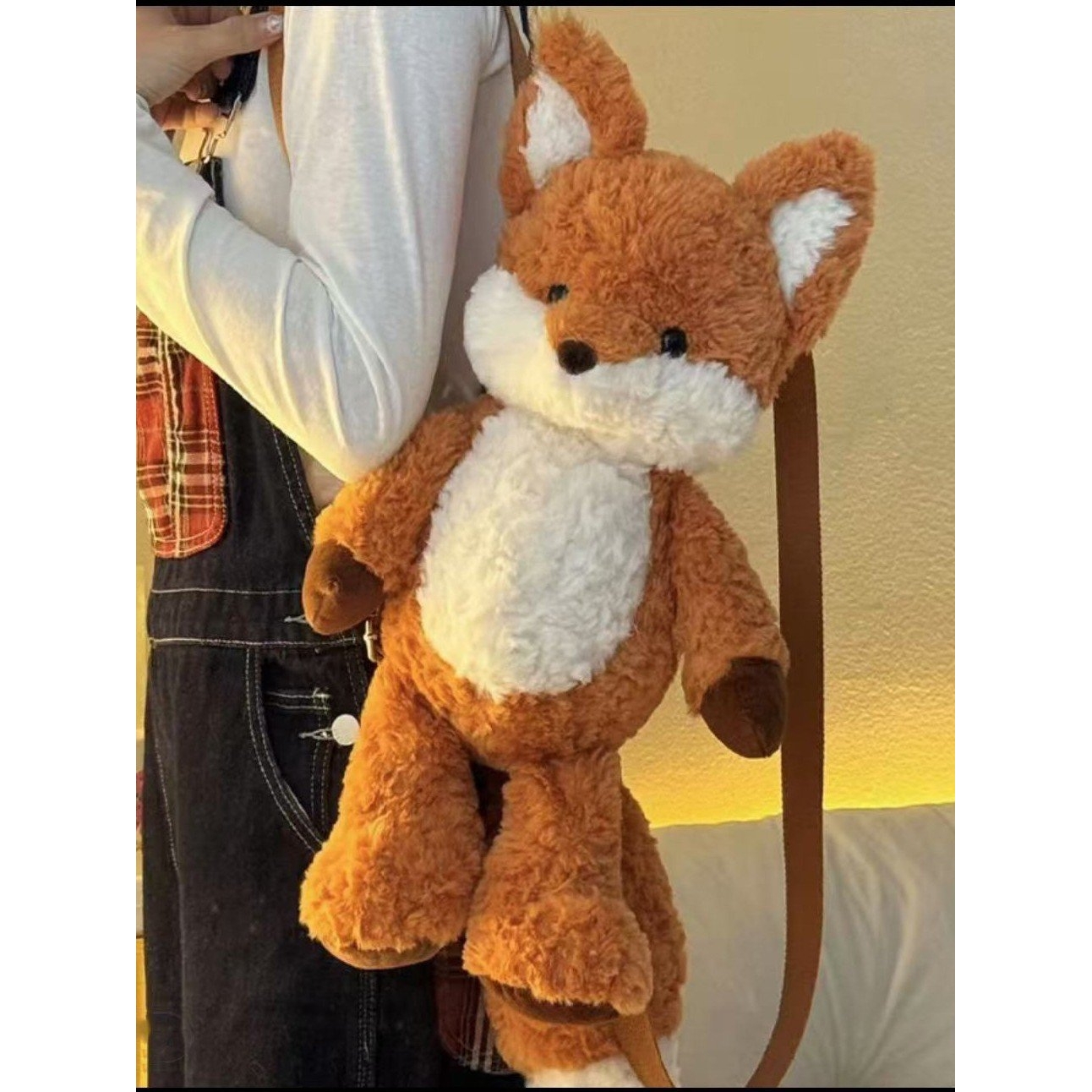 进口超萌日系卡通会跑步的狐狸公仔毛绒双肩包玩偶可爱背包学生书