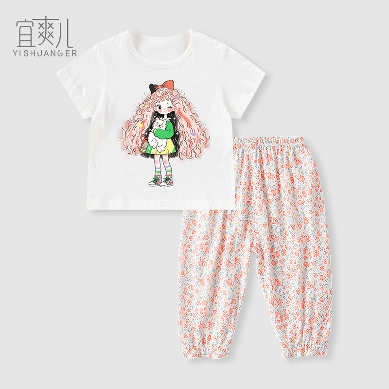 儿童短袖分体套装夏季宝宝外出夏装婴儿纯棉衣服女童长裤家具睡衣