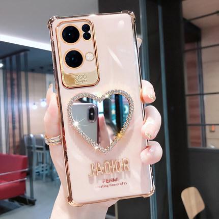 适用于OPPOReno7手机壳新款Reno7Pro网红仙女款7Pro爱心补妆镜子Pro全包镜头7Pro软硅胶防摔ins奢华日韩潮牌