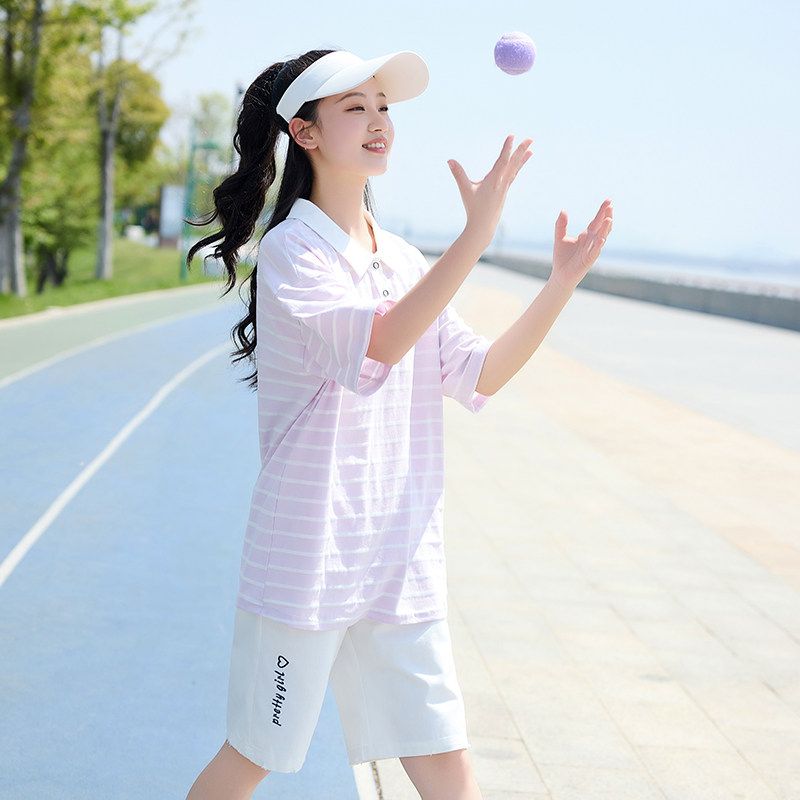 夏季大童女学生polo衫T恤短裤