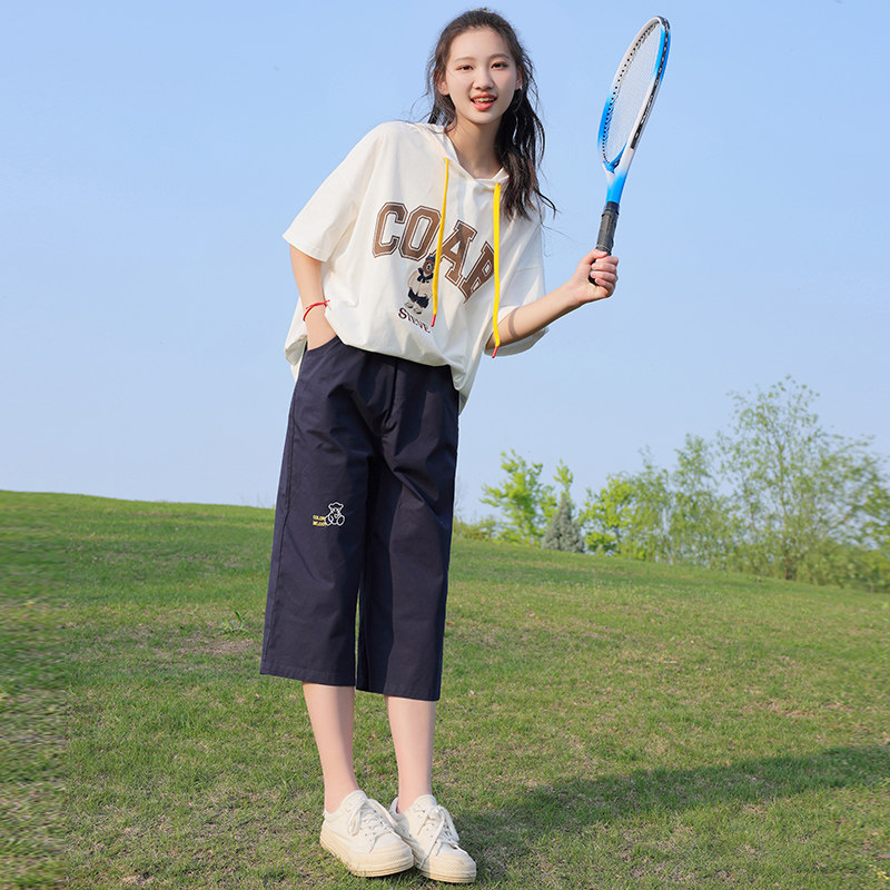 夏季套装2025新款休闲洋气少女大童夏装15初中生运动T恤两件套服