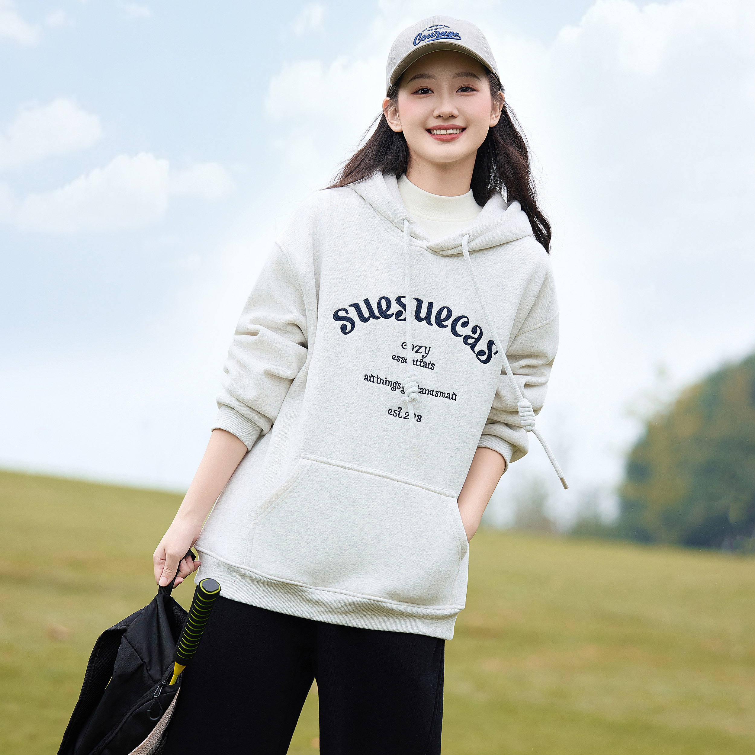 加绒加厚卫衣少女连帽款复古2025秋冬新款大童初中生高中外套上衣