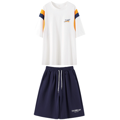 纯棉2024夏季拼接休闲运动套装