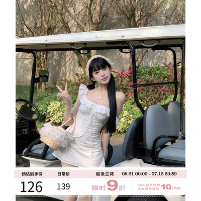 项天鹅er 茶歇法式连衣裙2025夏季新款温柔风小白裙a字收腰裙子