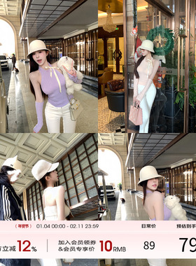 项天鹅er 针织挂脖上衣女2025冬季新款性感露背内搭上衣打底背心