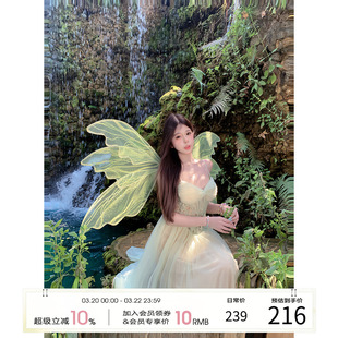 项天鹅er 法式吊带连衣裙女2026早春新款蕾丝拼接长裙网纱裙子