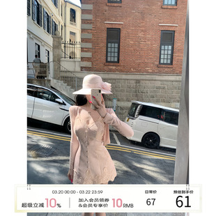 项天鹅er 法式纯欲吊带连衣裙女2026早春新款蕾丝拼接短裙V领裙子