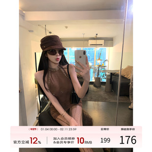 项天鹅er 御姐挂脖连衣裙女2025冬季新款性感包臀裙辣妹收腰裙子