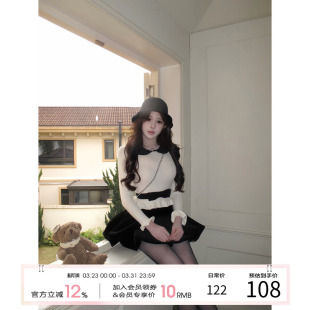 女2025长袖 搭配一整套冬装 针织上衣丝绒半裙两件套 韩式 项天鹅er