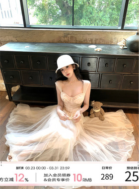 项天鹅er 法式吊带连衣裙女2026早春新款蕾丝拼接长裙网纱裙子