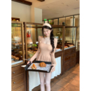 纯欲a字裙粉色气质裙子两件套 新款 项天鹅er 吊带连衣裙女2025冬季