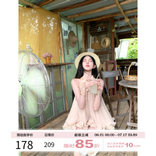 项天鹅er 韩系松弛感a字裙花苞裙裙子 无袖 挂脖连衣裙女2025夏季