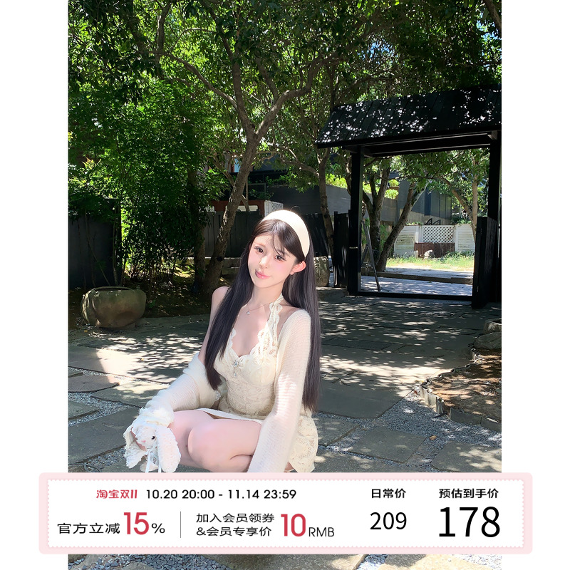 项天鹅er 蕾丝挂脖连衣裙女2025秋季新款法式a字裙纯欲露背裙子