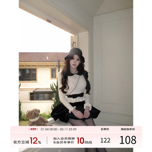 项天鹅er  韩式搭配一整套冬装女2025长袖针织上衣丝绒半裙两件套