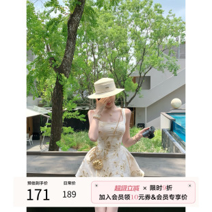 项天鹅er 棉麻a字裙公主裙印花气质裙子 法式 吊带连衣裙女2025夏季