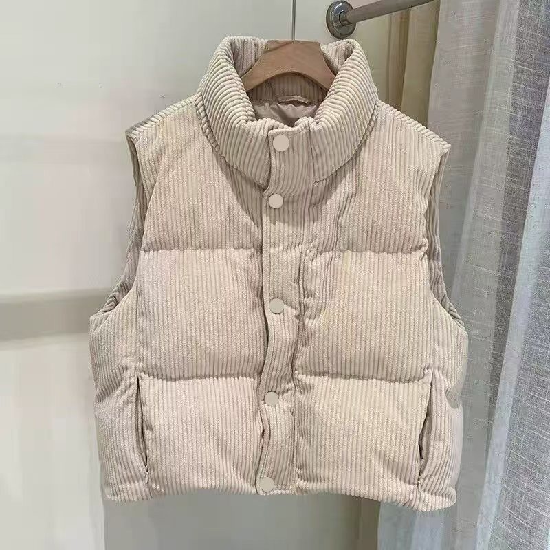 韩国东大门2025秋冬季灯芯绒羽绒棉服棉马甲女背心坎肩外套马夹女