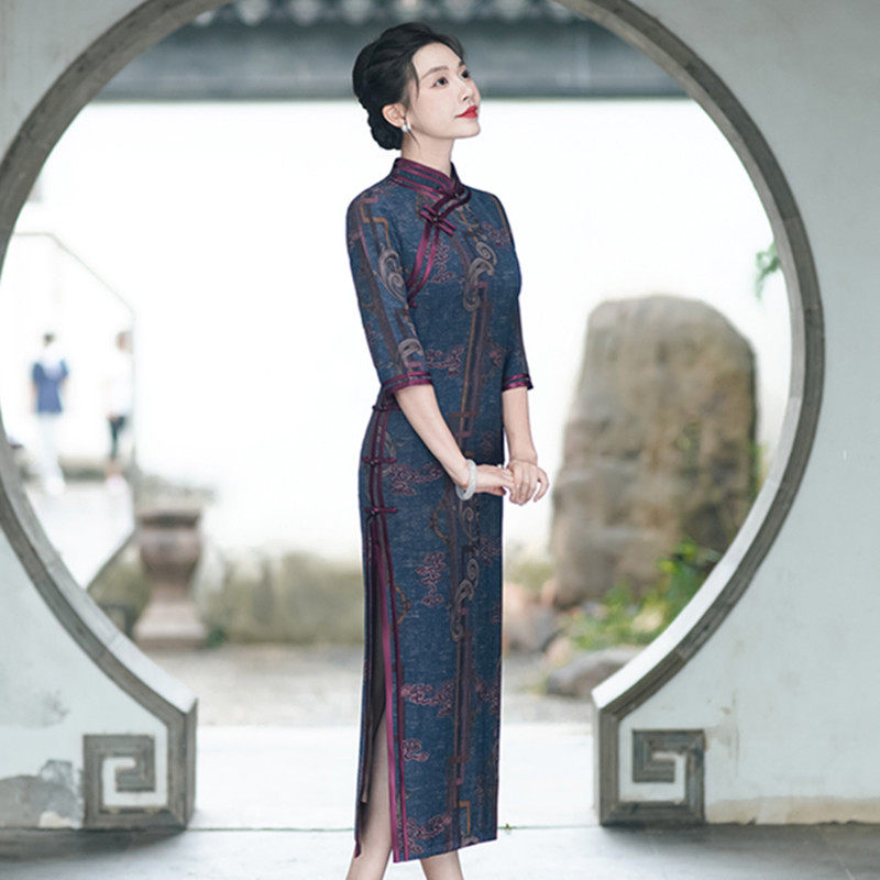 小个子淡雅妈妈旗袍秋冬七分袖日常可穿喜婆婆2026新改良高级中袖