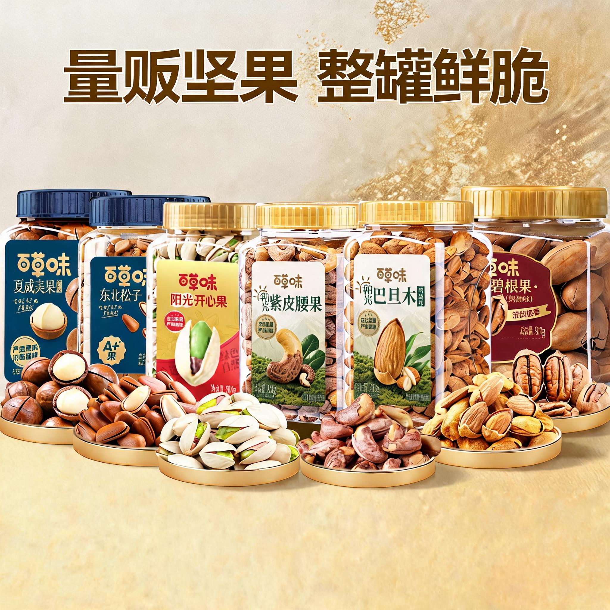 百草味开心果罐装坚果500g紫皮腰果东北松子夏威夷碧根果零食