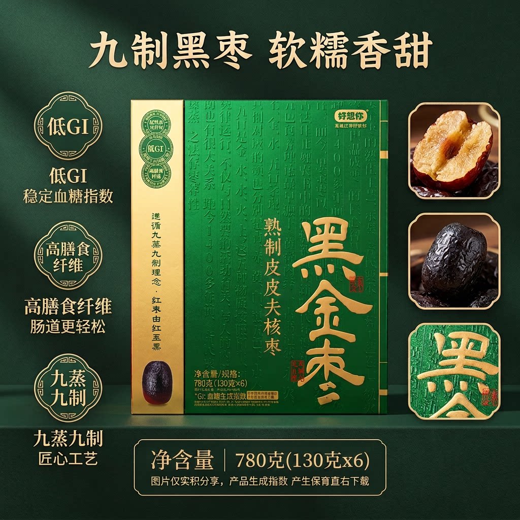 好想你黑金枣780g去皮去核红枣熟制古方加工软糯香甜休闲食品送礼