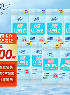 清风EDI纯水湿巾100片卫生湿纸巾成人小包便携装清洁无酒精湿巾纸