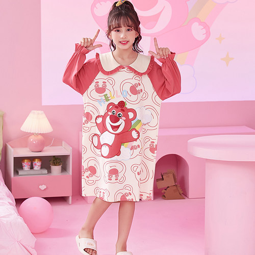 女童睡裙夏长袖睡裙儿童睡衣春秋