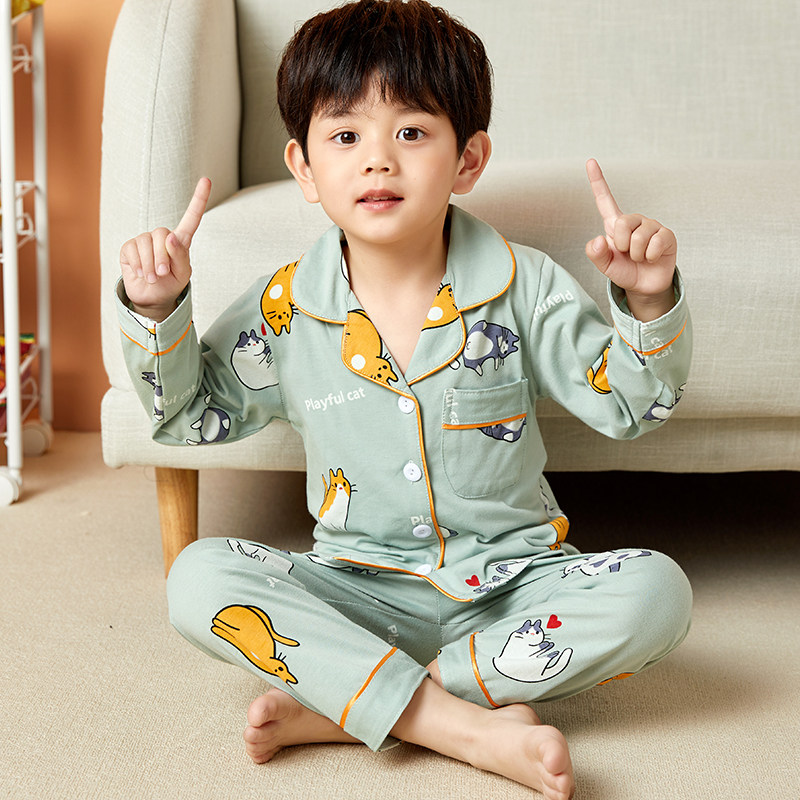 CHILDRENS PAJAMAS BOYS SPRING AND AUTUMN LONG SLEEVE COTTON THIN CARTOON BOYS AND CHILDREN BABY AUTUMN AND WINTER LOUNGEWEAR SET