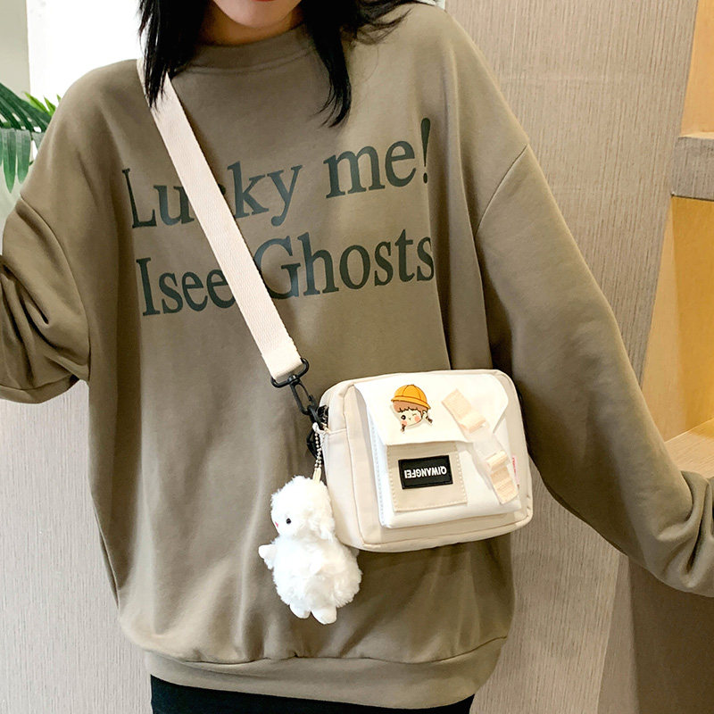 ins帆布小包包女2024新款日系可爱学生单肩包ins百搭撞色斜挎包,箱包皮具/热销女包/男包,时尚帆布包,淘宝优惠券,粉丝福利购,淘宝优惠卷