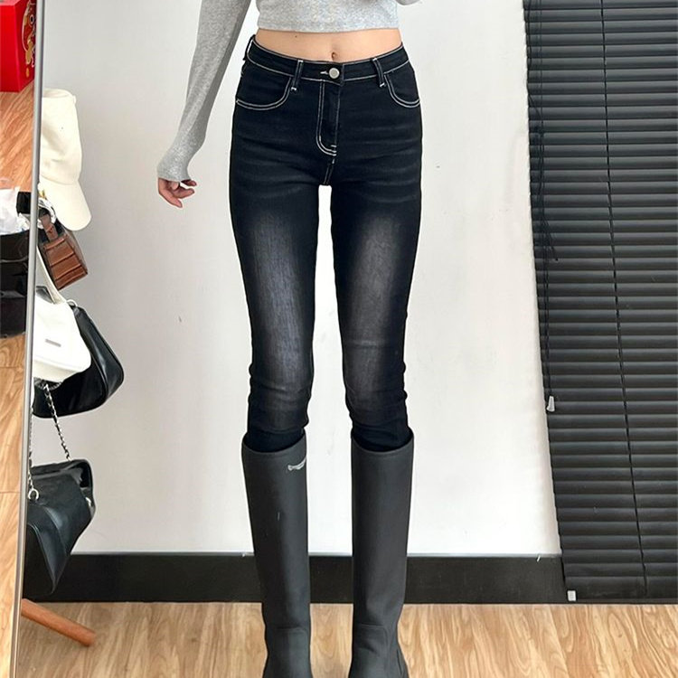 复古黑色修身铅笔牛仔裤女秋冬季新款修身显瘦辣妹小脚裤ins潮,女装/女士精品,牛仔裤,淘宝优惠券,粉丝福利购,淘宝优惠卷