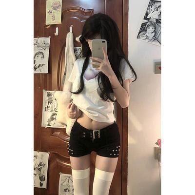 黑色铆钉低腰牛仔短裤女小个子夏季纯欲美式紧身提臀超短热辣短裤