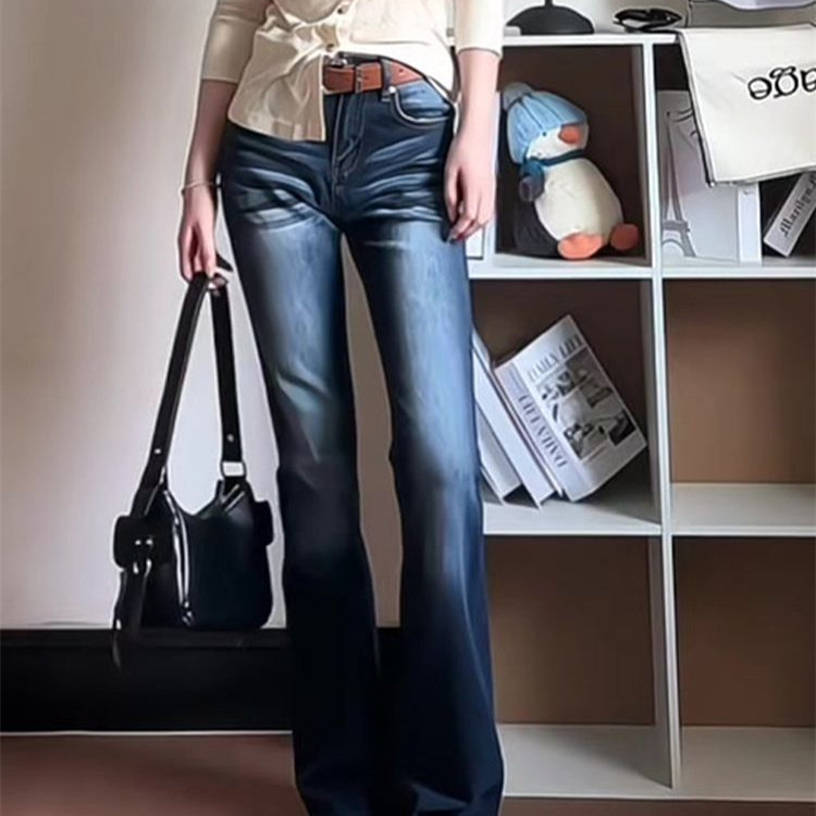 美式复古辣妹微喇牛仔裤女韩版秋冬新款低腰弹力修身显瘦喇叭裤子