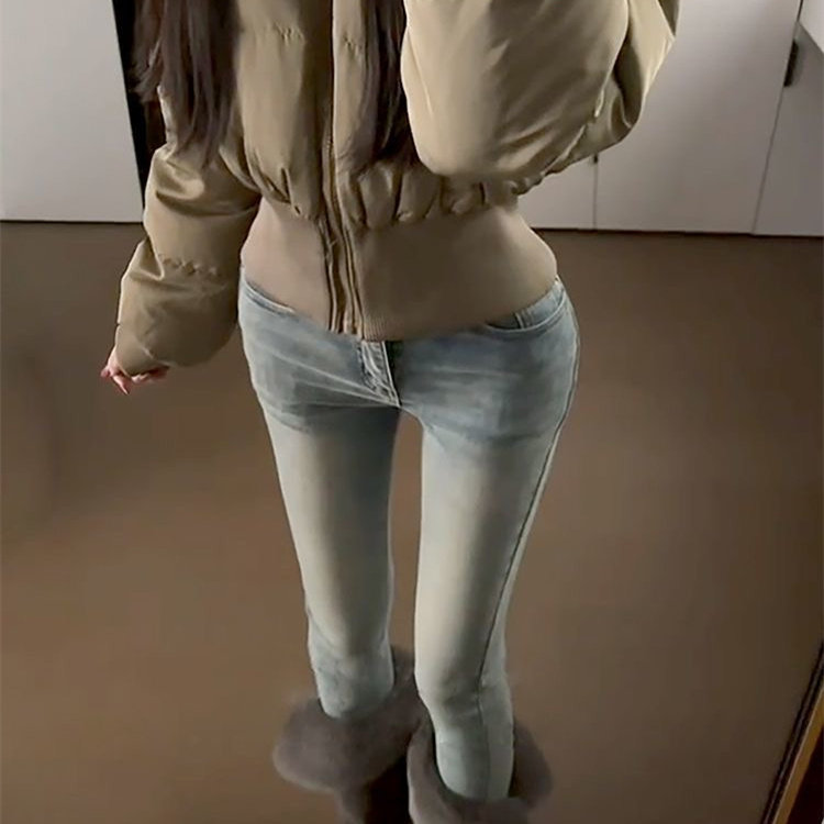 美式毛边铅笔牛仔裤女韩版秋冬新款低腰修身弹力辣妹九分小脚裤