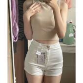 直筒显腿长百搭白色牛仔短裤 白色短裤 女高腰水洗弹力热裤 新款 夏季