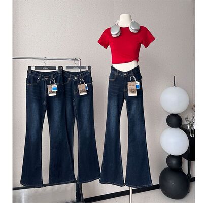 高个子新款复古水洗低腰微喇牛仔裤弹力修身显瘦百搭微喇马蹄裤潮